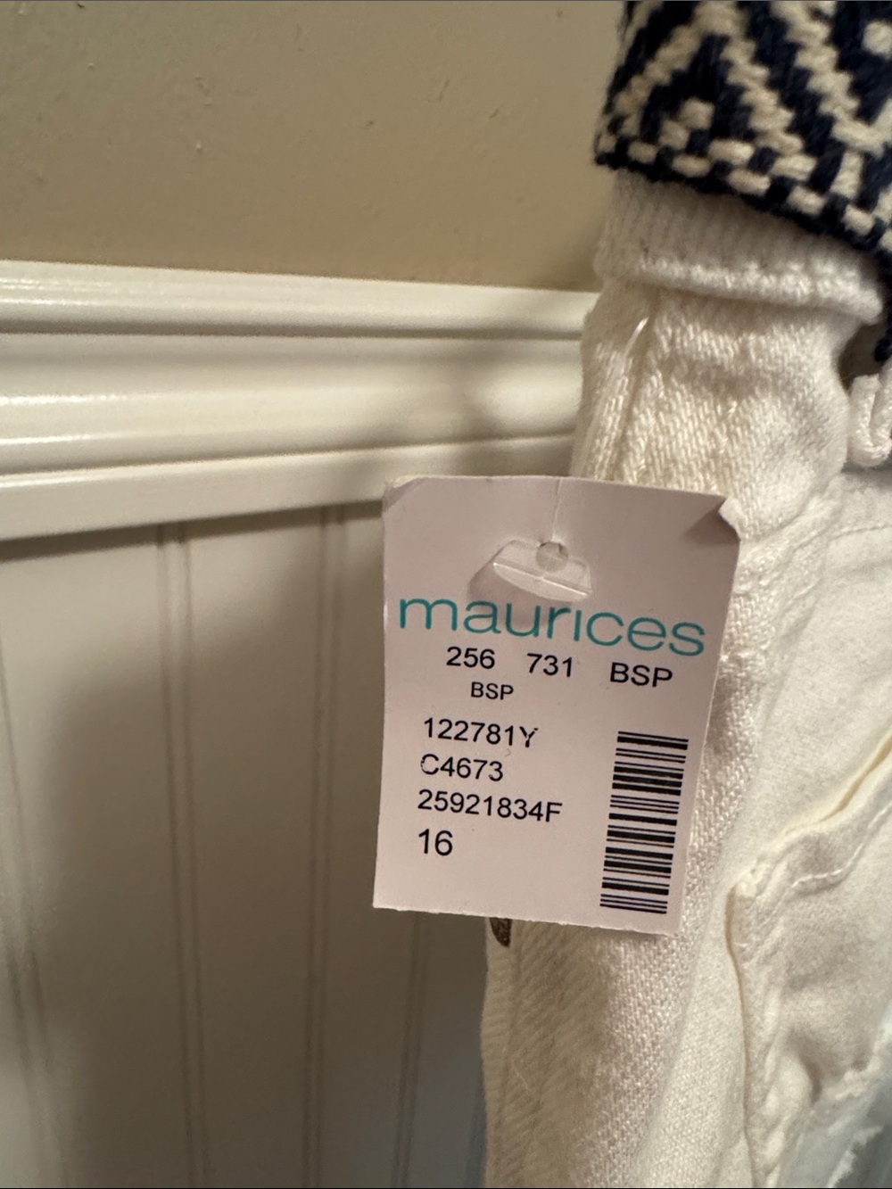 Maurices Cream Denim Shorts with Black Patterned Waist Tie - Picture 4 of 9